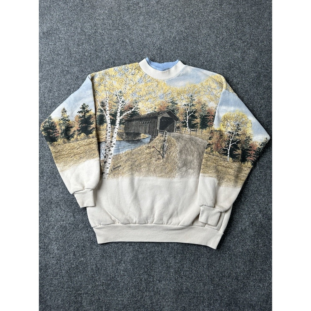 Womens National Wildlife Federation Covered Bridge Nature Crewneck USA, Size S
